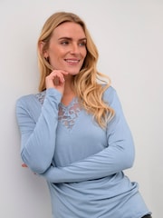 Cream Blue Crtrulla Long Sleeve Lace Edge T-Shirt - Image 3 of 6