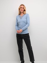 Cream Blue Crtrulla Long Sleeve Lace Edge T-Shirt - Image 4 of 6