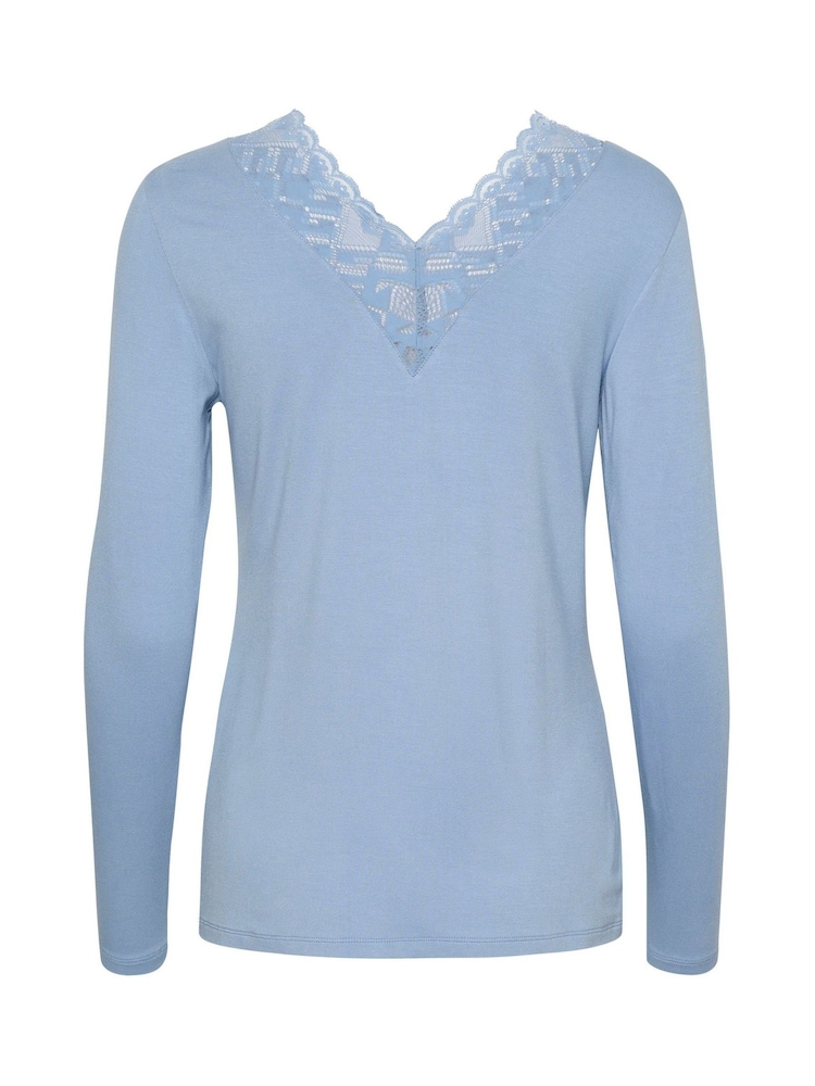 Cream Blue Crtrulla Long Sleeve Lace Edge T-Shirt - Image 6 of 6