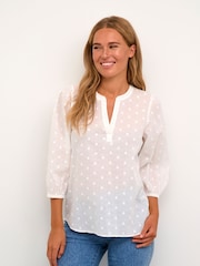 Kaffe Kajollia Notch Neck 3/4 Sleeve 100% Cotton Blouse - Image 1 of 5
