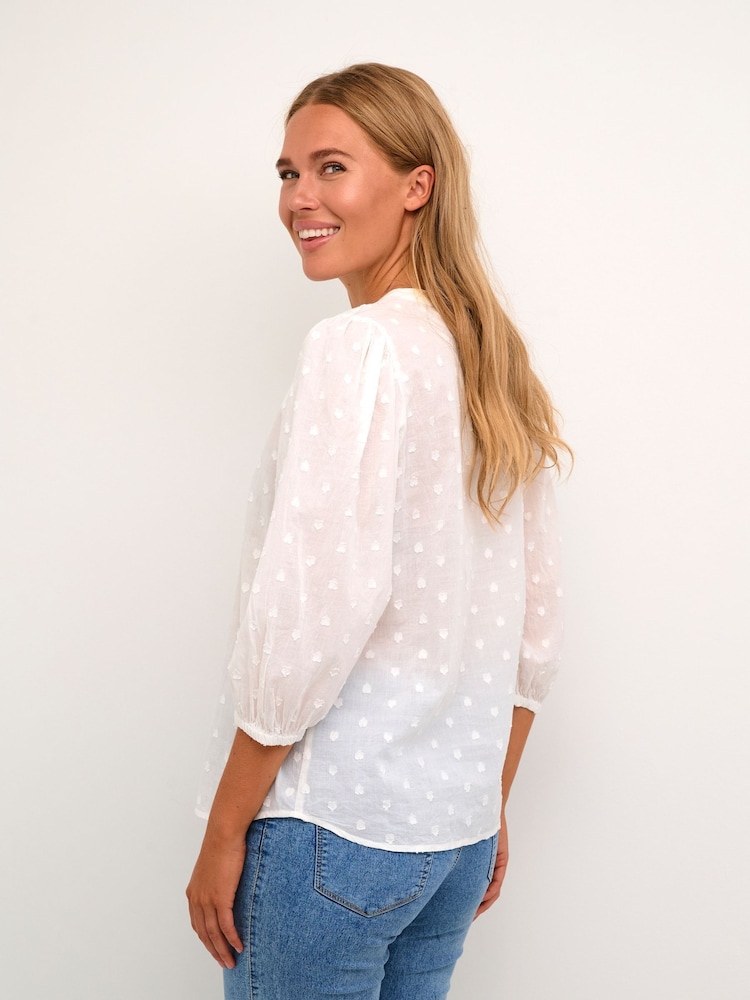 Kaffe Kajollia Notch Neck 3/4 Sleeve 100% Cotton Blouse - Image 2 of 5