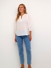 Kaffe Kajollia Notch Neck 3/4 Sleeve 100% Cotton Blouse - Image 3 of 5