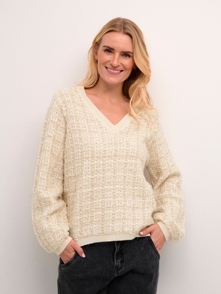 Cream Crbilo Checkered V-Neck Pullover Black Jumper - Image 1 of 6