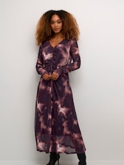 Cream Crolly Mesh Long Sleeve Maxi Brown Dress - Image 2 of 6