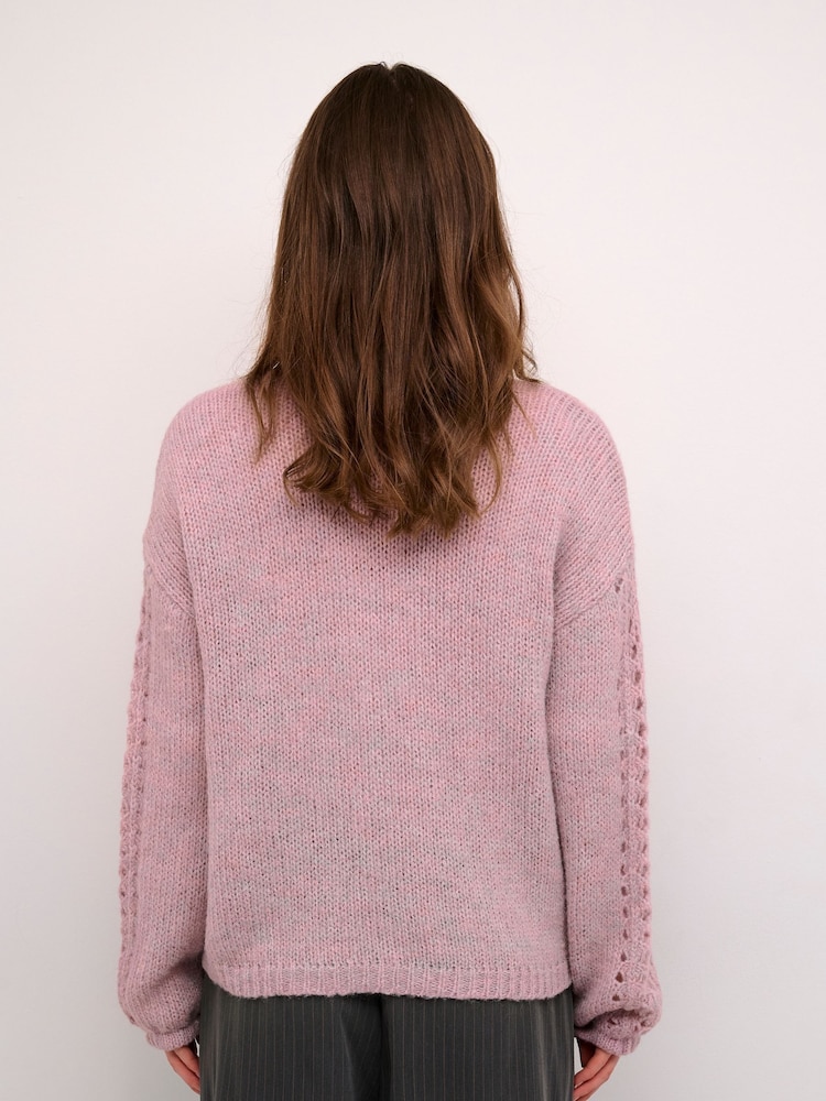Cream Pink Crniso Open Front Hole Knit Cardigan - Image 2 of 5 Cream Pink Crniso Open Front Hole Knit Cardigan - Image 2 of 5