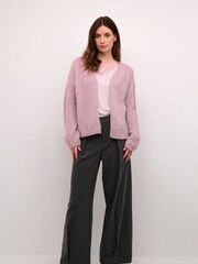 Cream Pink Crniso Open Front Hole Knit Cardigan - Image 3 of 5