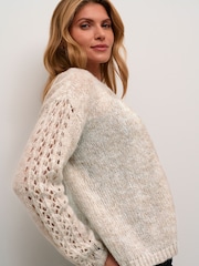 Cream Natural Crniso Open Front Hole Knit Cardigan - Image 3 of 6