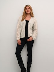 Cream Natural Crniso Open Front Hole Knit Cardigan - Image 4 of 6