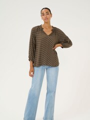 Kaffe Babett 3/4 Sleeve Notch Neck Green Blouse - Image 1 of 6
