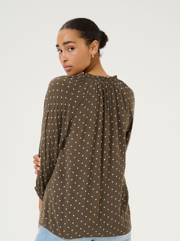 Kaffe Babett 3/4 Sleeve Notch Neck Green Blouse - Image 2 of 6