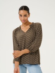 Kaffe Babett 3/4 Sleeve Notch Neck Green Blouse - Image 3 of 6