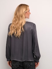Cream Grey Crviria Round Neck Satin Blouse - Image 2 of 6