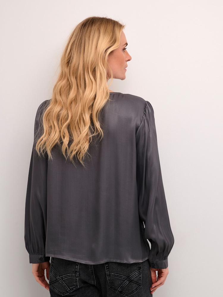 Cream Grey Crviria Round Neck Satin Blouse - Image 2 of 6