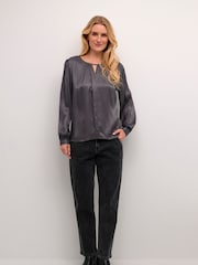 Cream Grey Crviria Round Neck Satin Blouse - Image 3 of 6