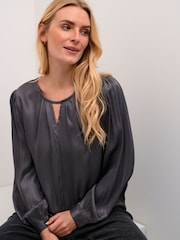 Cream Grey Crviria Round Neck Satin Blouse - Image 4 of 6