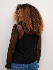 Cream Crirma Mesh Long Sleeve Black Blouse - Image 3 of 6
