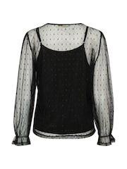 Cream Crirma Mesh Long Sleeve Black Blouse - Image 6 of 6