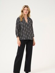 Kaffe KAsigrid 3/4 Sleeves V-notch Neck Black Blouse - Image 3 of 6