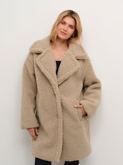 Cream Crthyra Thigh Length Teddybear Cream Coat - Image 1 of 3
