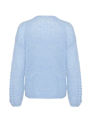 Cream Blue Crniso Open Front Hole Knit Cardigan - Image 6 of 6