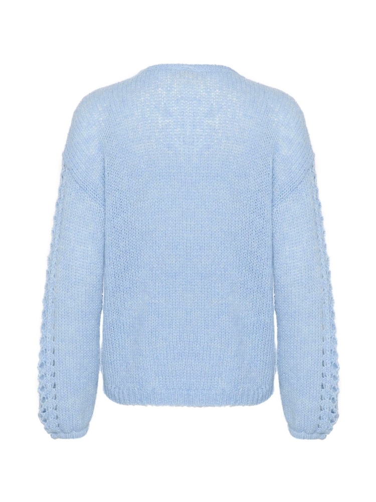 Cream Blue Crniso Open Front Hole Knit Cardigan - Image 6 of 6