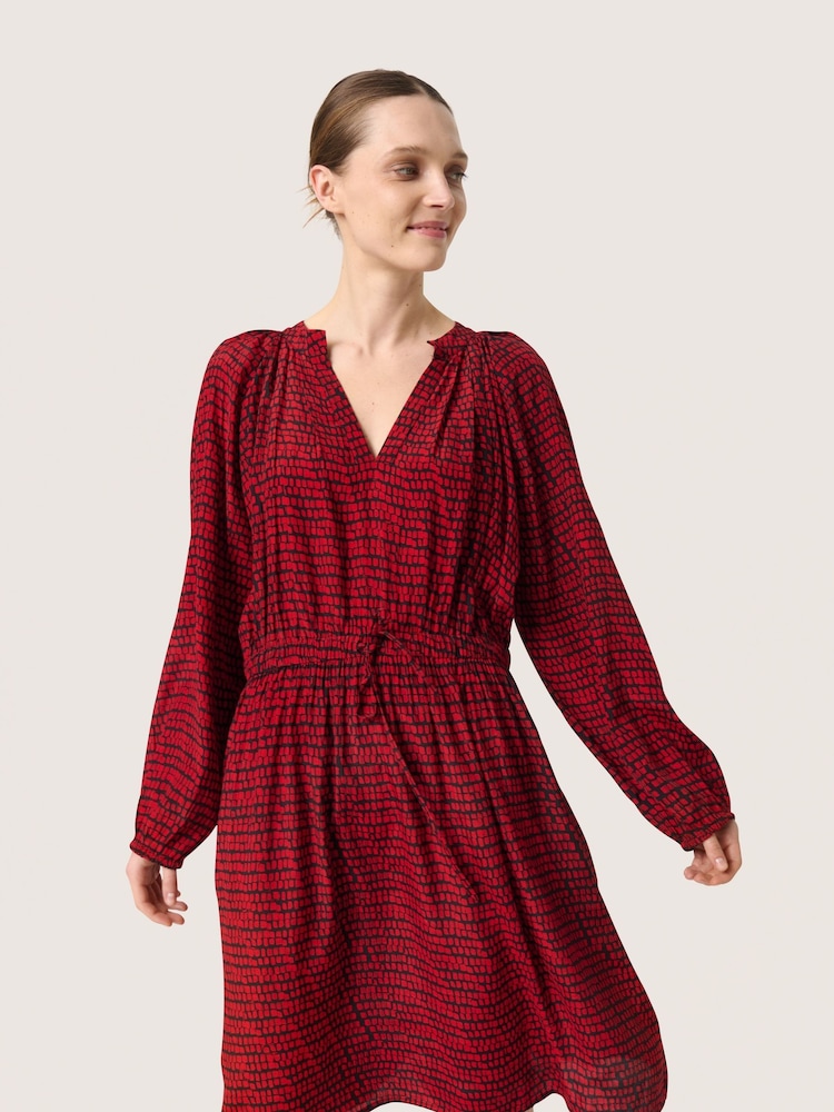 Soaked in Luxury Red Slalize V-Neck Knee Length Sleeve Dress - Image 1 of 6