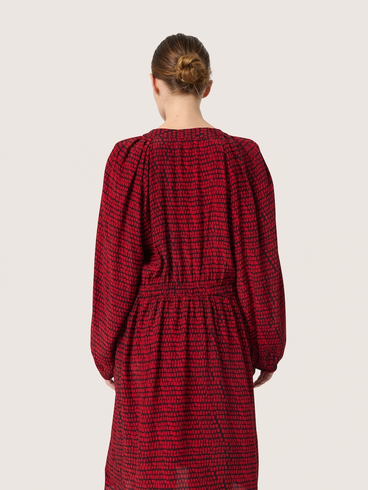 Soaked in Luxury Red Slalize V-Neck Knee Length Sleeve Dress - Image 2 of 6