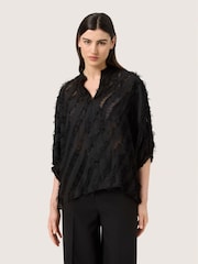 Soaked in Luxury Slcolete 3/4 Sleeve Chiffon Black Blouse - Image 1 of 6