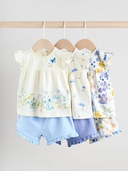 Blue/White Floral Baby Frill T-Shirt and Shorts Set 6 Piece - Image 1 of 1