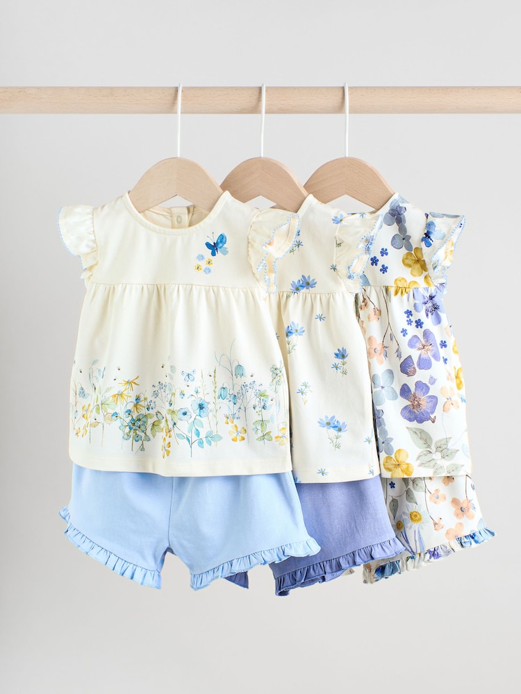 Blue/White Floral Baby Frill T-Shirt and Shorts Set 6 Piece - Image 1 of 1