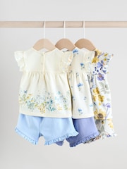 Blue/White Floral Baby Frill T-Shirt and Shorts Set 6 Piece - Image 2 of 16