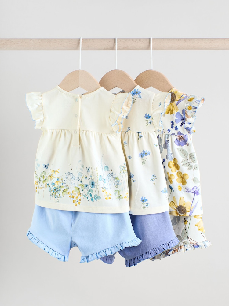 Blue/White Floral Baby Frill T-Shirt and Shorts Set 6 Piece - Image 2 of 16