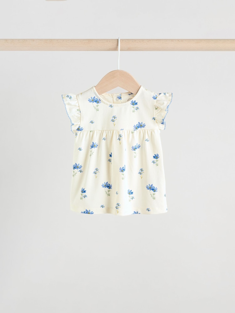 Blue/White Floral Baby Frill T-Shirt and Shorts Set 6 Piece - Image 4 of 16