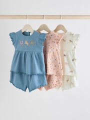 Pink/ White and Blue Horse Baby Frill T-Shirt and Shorts Set 6 Piece - Image 1 of 1
