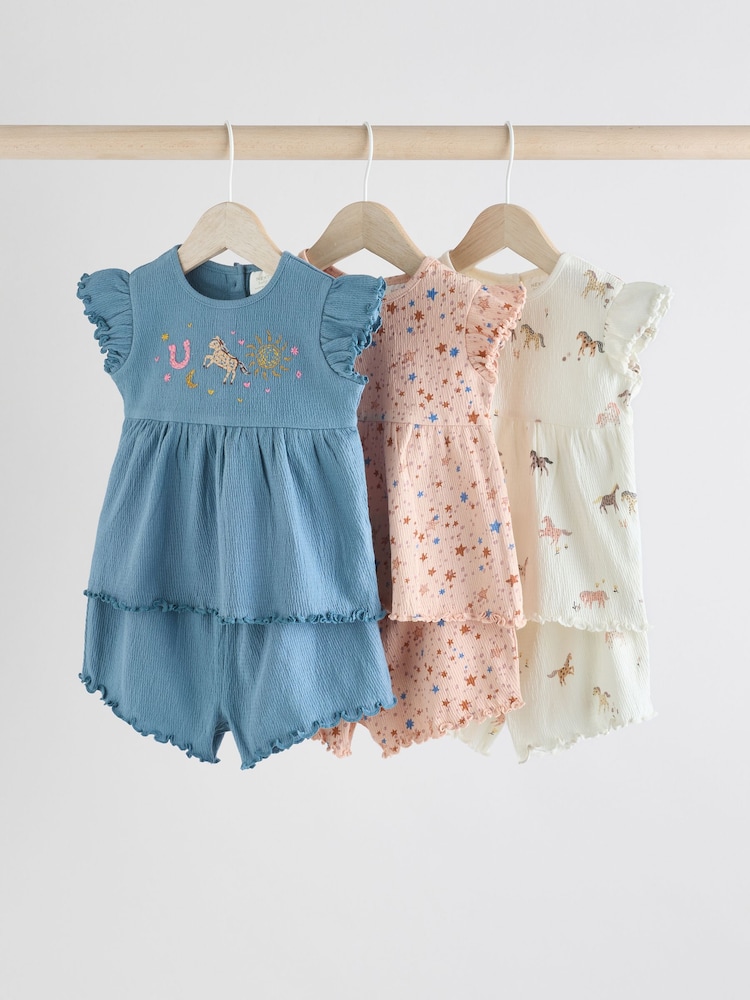 Pink/ White and Blue Horse Baby Frill T-Shirt and Shorts Set 6 Piece - Image 1 of 1