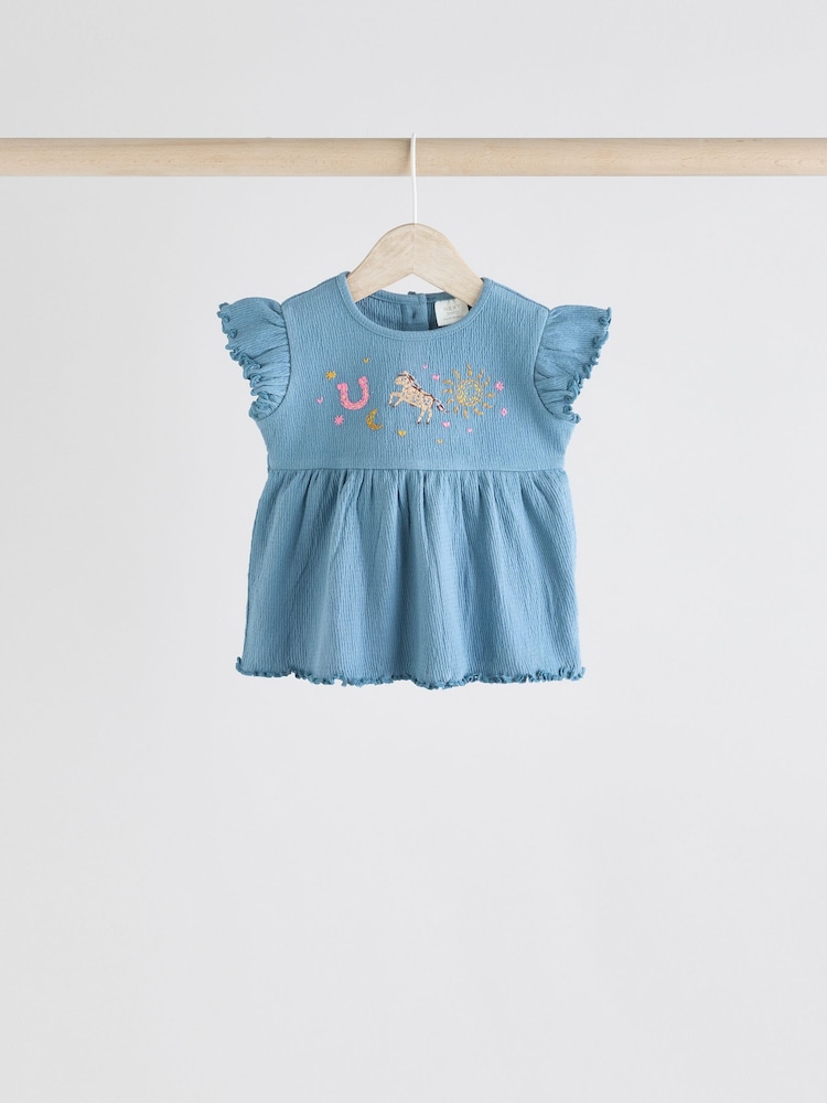 Pink/ White and Blue Horse Baby Frill T-Shirt and Shorts Set 6 Piece - Image 3 of 15