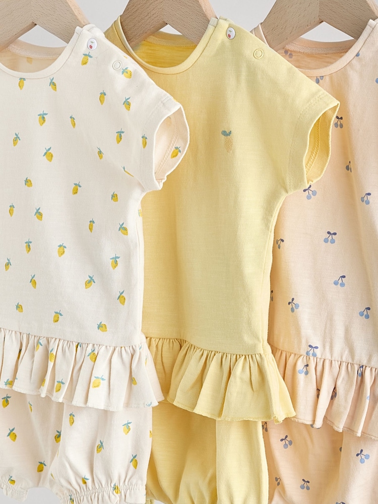 Yellow/ White Fruit Baby Short Sleeve 100% Cotton Top and Shorts Set 6 Piece - Image 13 of 15