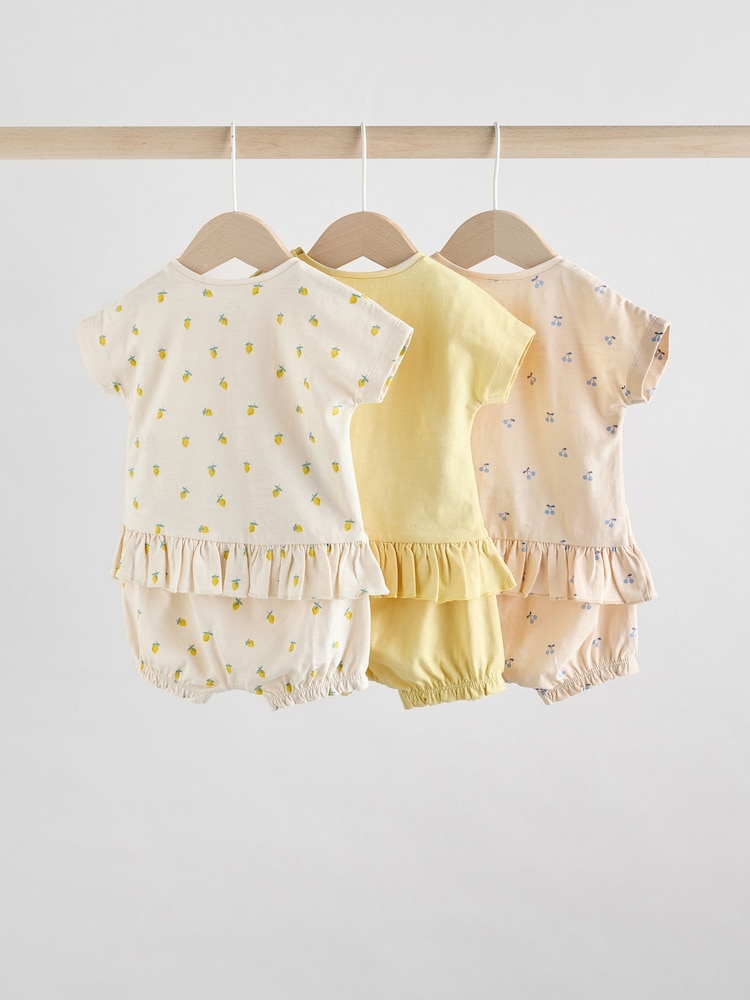 Yellow/ White Fruit - Baby Short Sleeve 100% Cotton Top and Shorts Set - Image 2 of 15