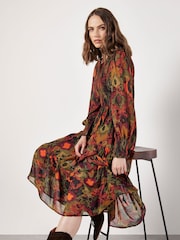 Apricot Green Ikat Chiffon Smocked Midi Dress - Image 2 of 5