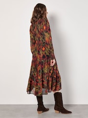 Apricot Green Ikat Chiffon Smocked Midi Dress - Image 4 of 5