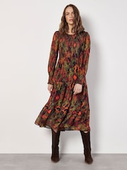 Apricot Green Ikat Chiffon Smocked Midi Dress - Image 5 of 5