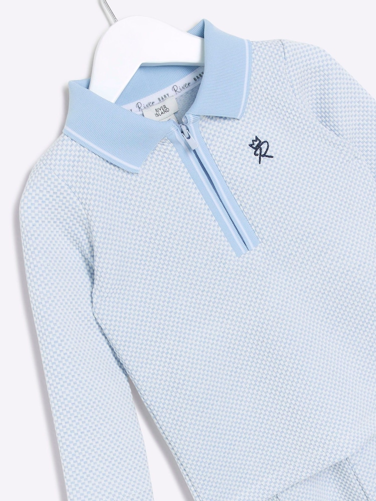 River Island Blue Baby Boys Jacquard Long Sleeve 100% Cotton Polo Shirt Set - Image 4 of 4 River Island Blue Baby Boys Jacquard Long Sleeve 100% Cotton Polo Shirt Set - Image 4 of 4