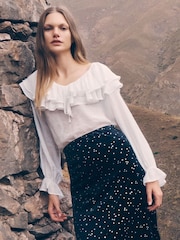 Apricot White Ruffle Collar Blouse - Image 1 of 6
