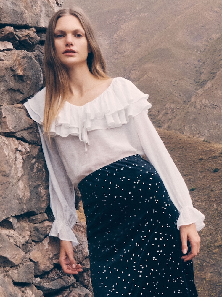 Apricot White Ruffle Collar Blouse - Image 1 of 6