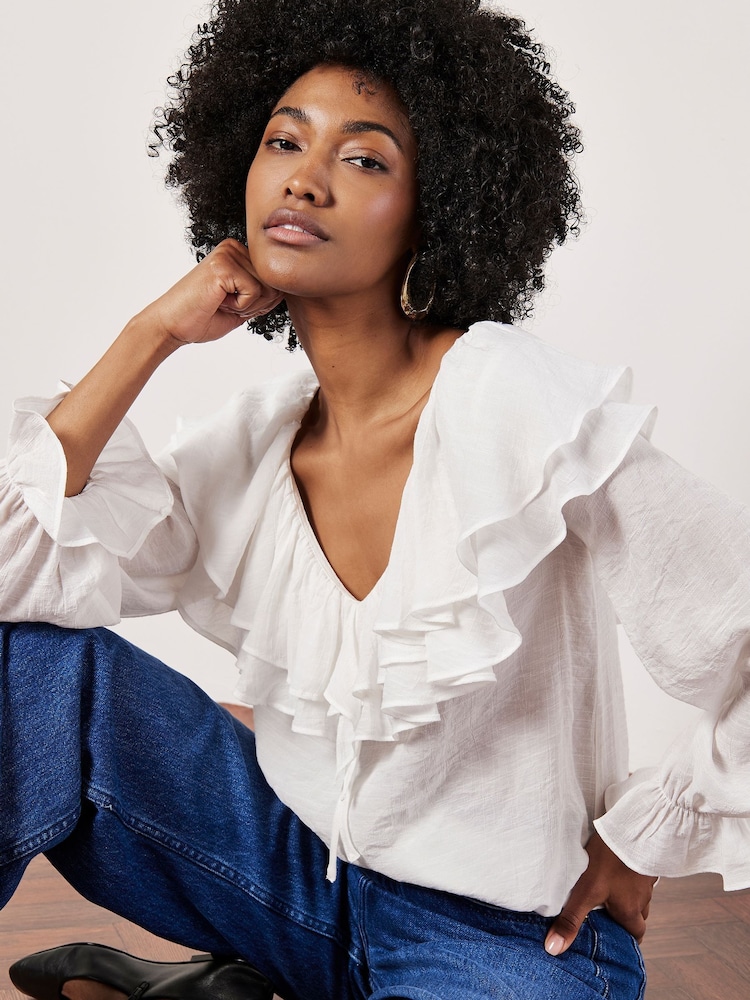 Apricot White Ruffle Collar Blouse - Image 2 of 6