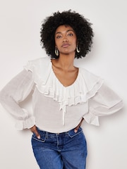 Apricot White Ruffle Collar Blouse - Image 4 of 6