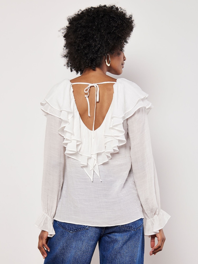 Apricot White Ruffle Collar Blouse - Image 6 of 6