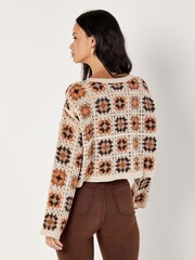 Apricot Grey Crochet Squares Boxy Jumper - Image 2 of 4
