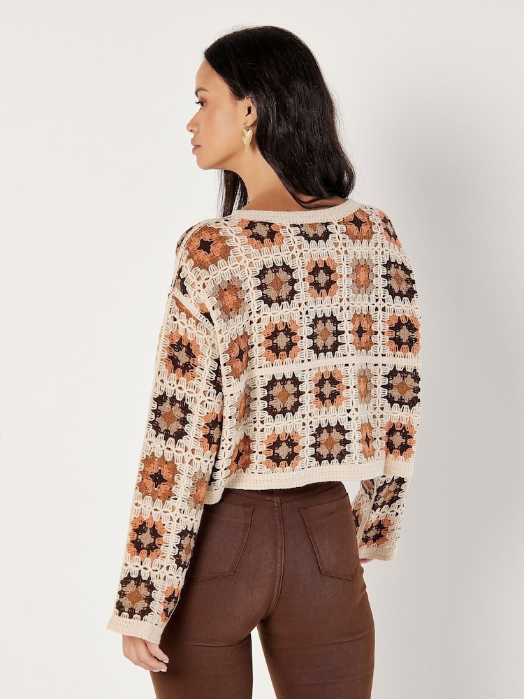 Apricot Grey Crochet Squares Boxy Jumper - Image 2 of 4