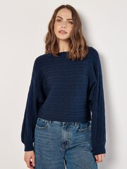 Apricot Blue Aran Stripe Batwing Knit Jumper - Image 1 of 4
